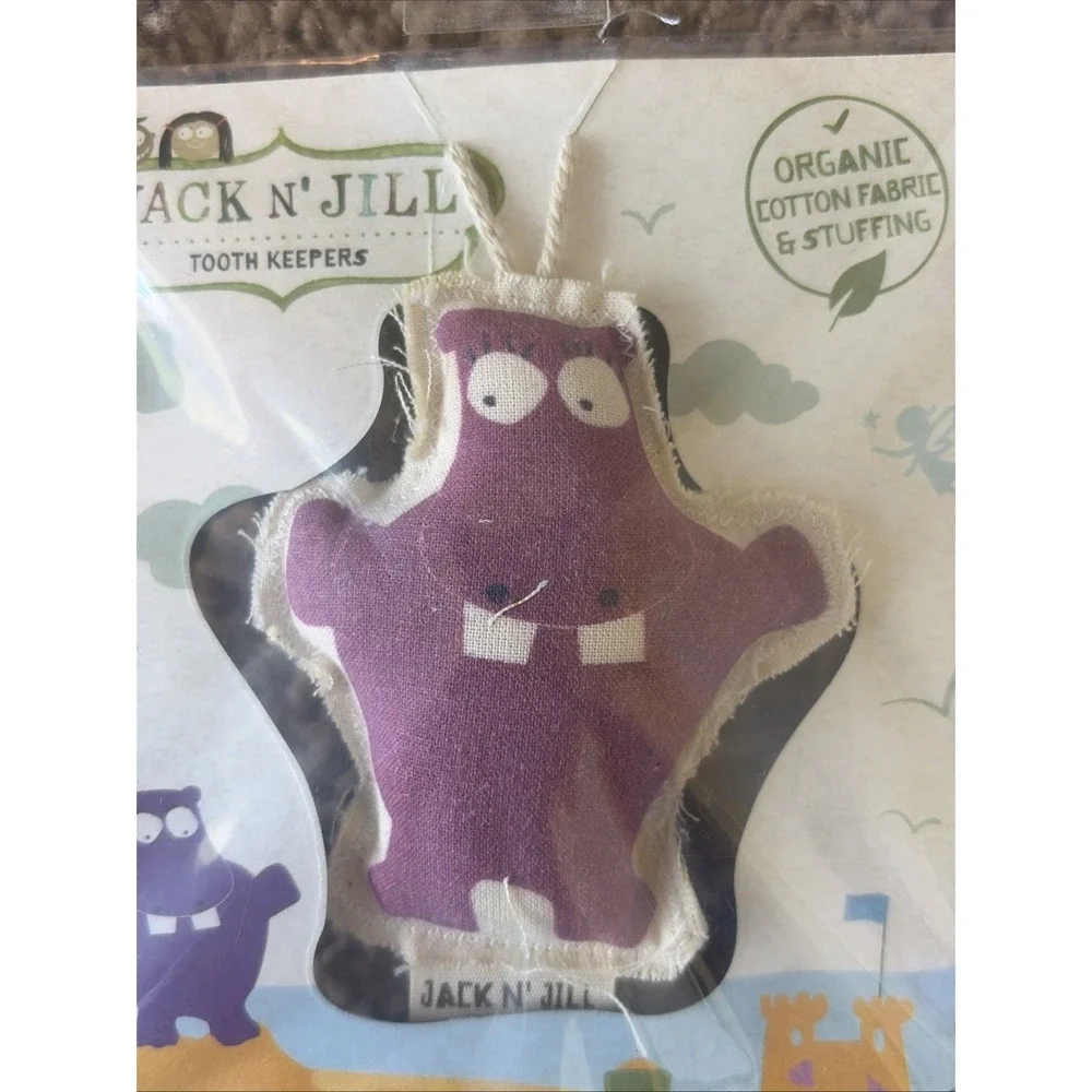 Jack n' Jill Tooth Keepers Organic Cotton Tooth Fairy Pillow Pouch HIPPO NEW NWT